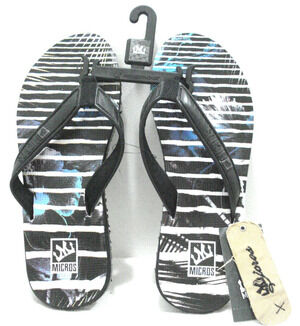 Micros Men's Flip Flops Thong Sandals MZSD-353 Black White Graphic Size 9 New
